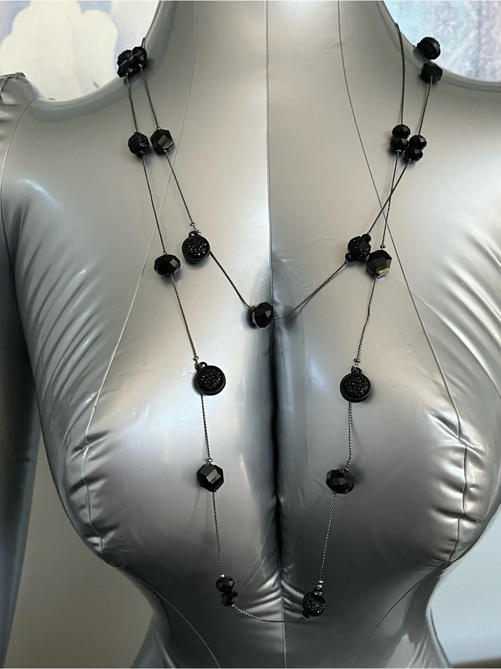 Mixit Long Black Bead Layered Necklace